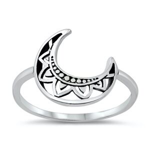 925 Sterling Silver Crescent Moon Ring in Sizes 5-10